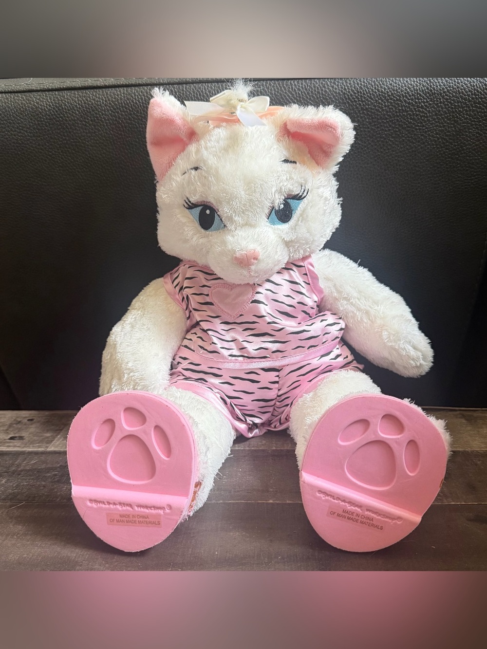 Build A Bear Marie Aristocats Plush 19" White Sassy Cat Pink Heart Retired BABW